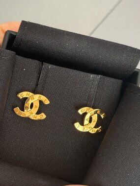 Chanel Yellow Gold CC Logo Stud Earrings